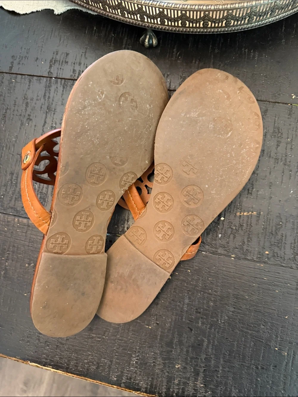 Tory Burch Cognac Leather Miller Thong Sandals - Picture 2 of 7